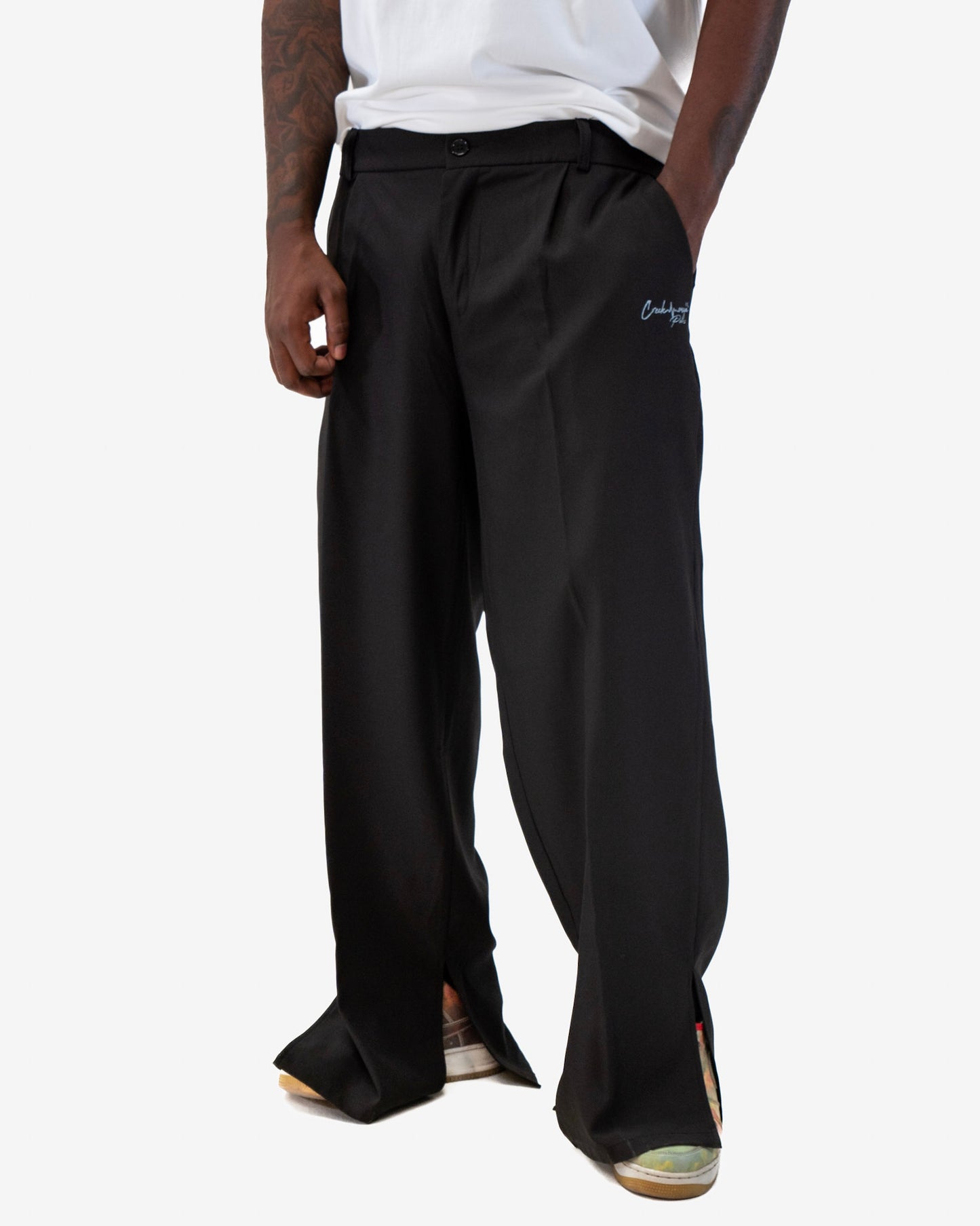 PANTALON HAUTE COUTURE EN POLYESTER IMPRIMÉ LOGO CREKMONGA PARIS
