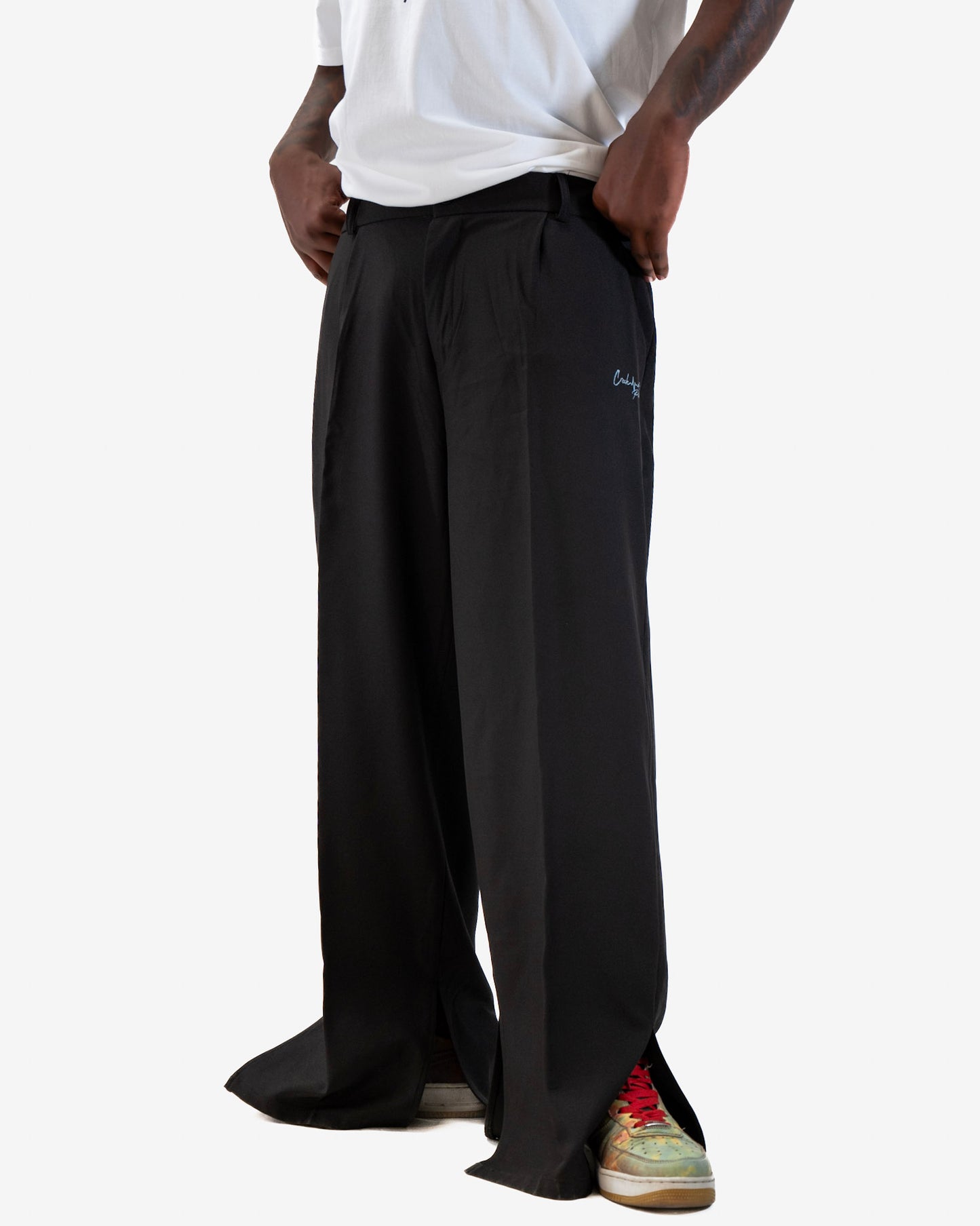 PANTALON HAUTE COUTURE EN POLYESTER IMPRIMÉ LOGO CREKMONGA PARIS