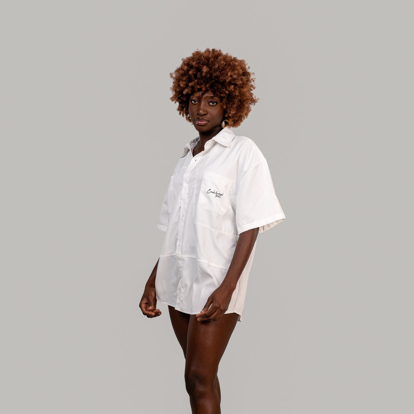 CHEMISE COUTURE OVERSIZE EN POLYESTER ET COTON IMPRIMÉ LOGO CREKMONGA PARIS