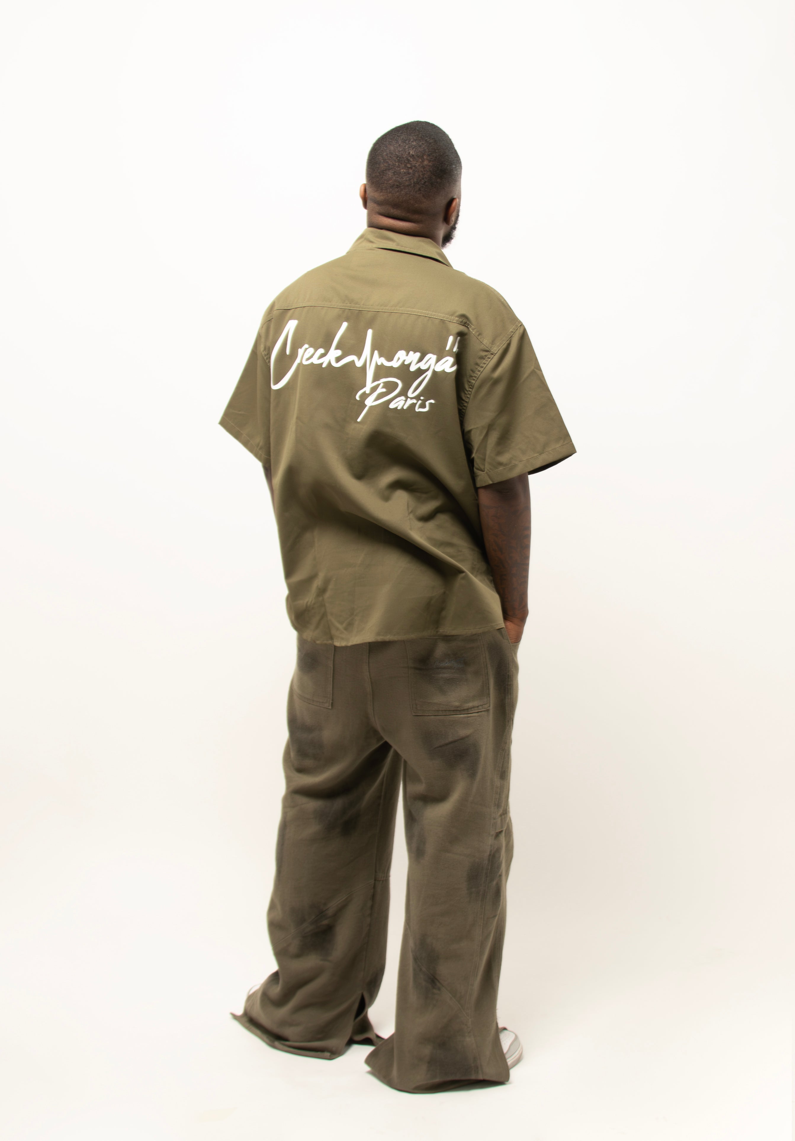 CHEMISE HAUTE COUTURE À MANCHE COURTE, COUPE OVERSIZE, À DEUX FENTES, EN POLYESTER ET COTON IMPRIMÉ – CREKMONGA PARIS