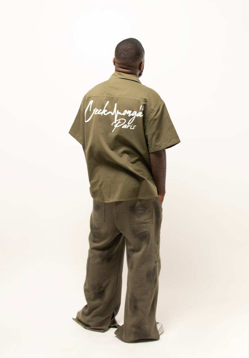 CHEMISE HAUTE COUTURE À MANCHE COURTE, COUPE OVERSIZE, À DEUX FENTES, EN POLYESTER ET COTON IMPRIMÉ – CREKMONGA PARIS