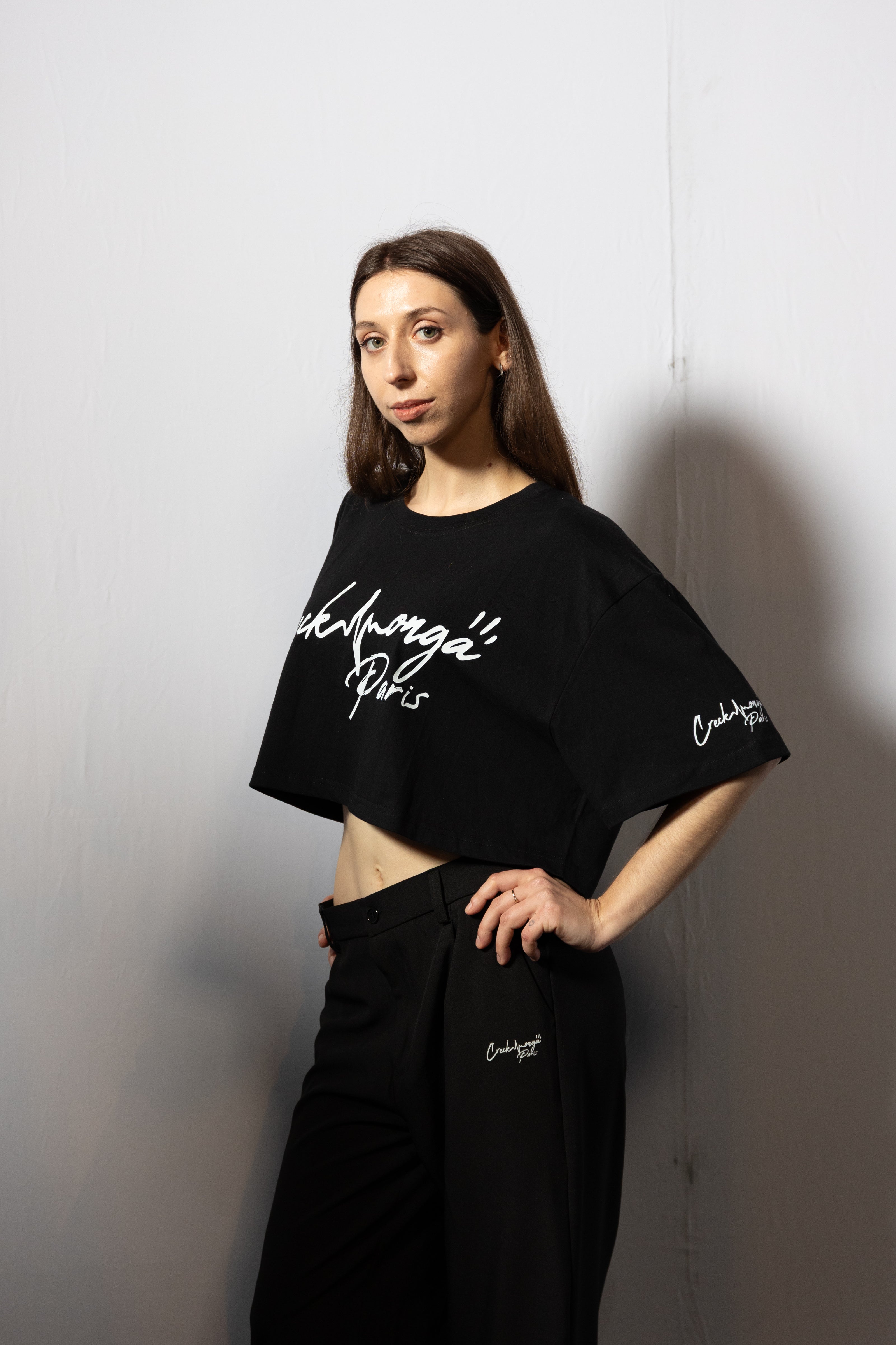 PANTALONI HAUTE COUTURE IN POLIESTERE STAMPATO LOGO CREKMONGA PARIS