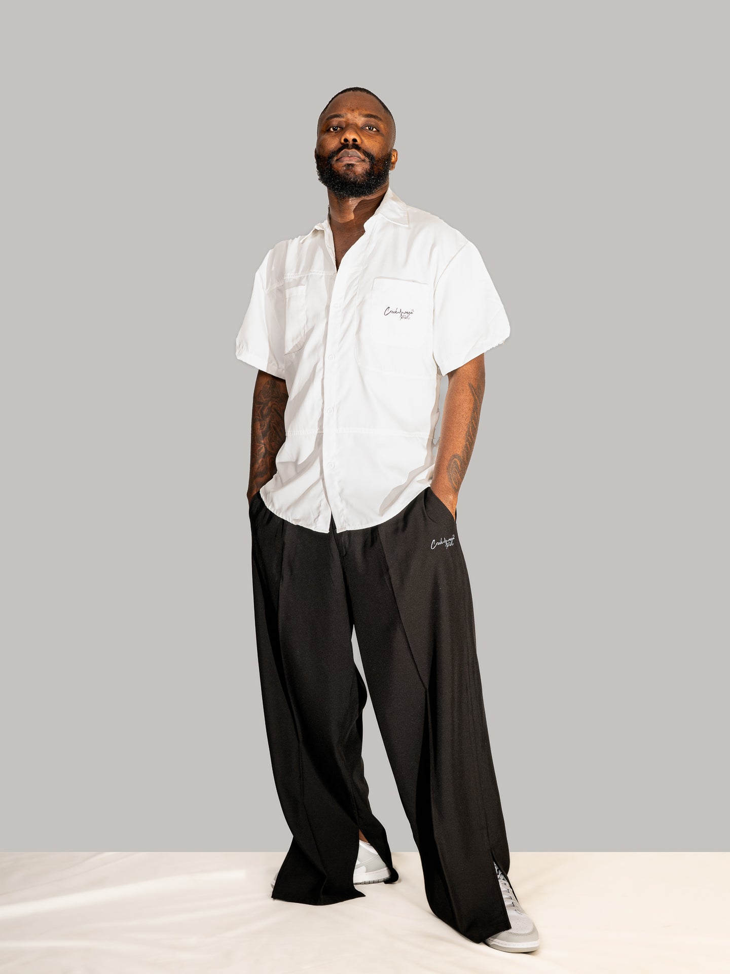 PANTALONI HAUTE COUTURE IN POLIESTERE STAMPATO LOGO CREKMONGA PARIS