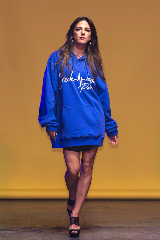FELPA CON CAPPUCCIO OVERSIZE IN POLIESTERE STAMPATO CREKMONGA PARIS
