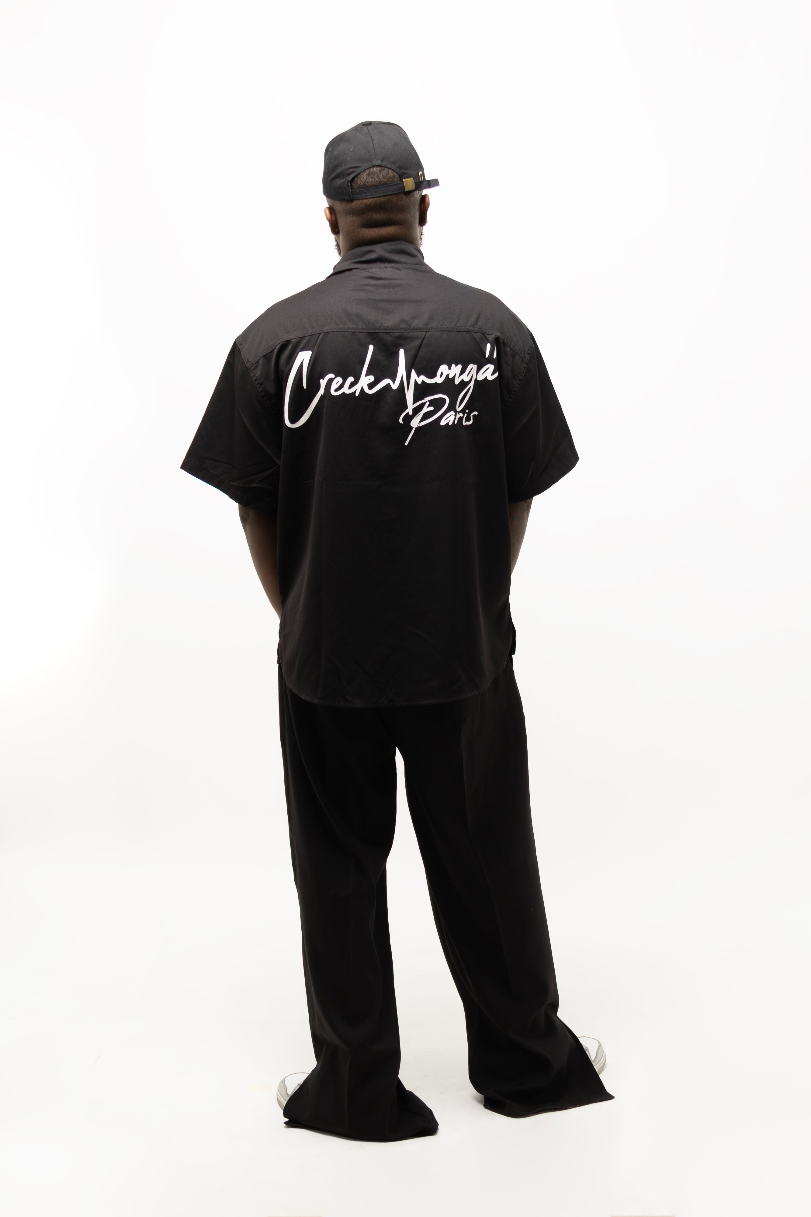 CHEMISE HAUTE COUTURE À MANCHE COURTE , COUPE OVERSIZE, À DEUX FENTES, EN POLYESTER ET COTON IMPRIMÉ – CREKMONGA PARIS