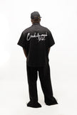 CHEMISE HAUTE COUTURE À MANCHE COURTE , COUPE OVERSIZE, À DEUX FENTES, EN POLYESTER ET COTON IMPRIMÉ – CREKMONGA PARIS