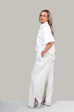 CHEMISE HAUTE COUTURE À MANCHE COURTE , COUPE OVERSIZE, À DEUX FENTES, EN POLYESTER ET COTON IMPRIMÉ – CREKMONGA PARIS