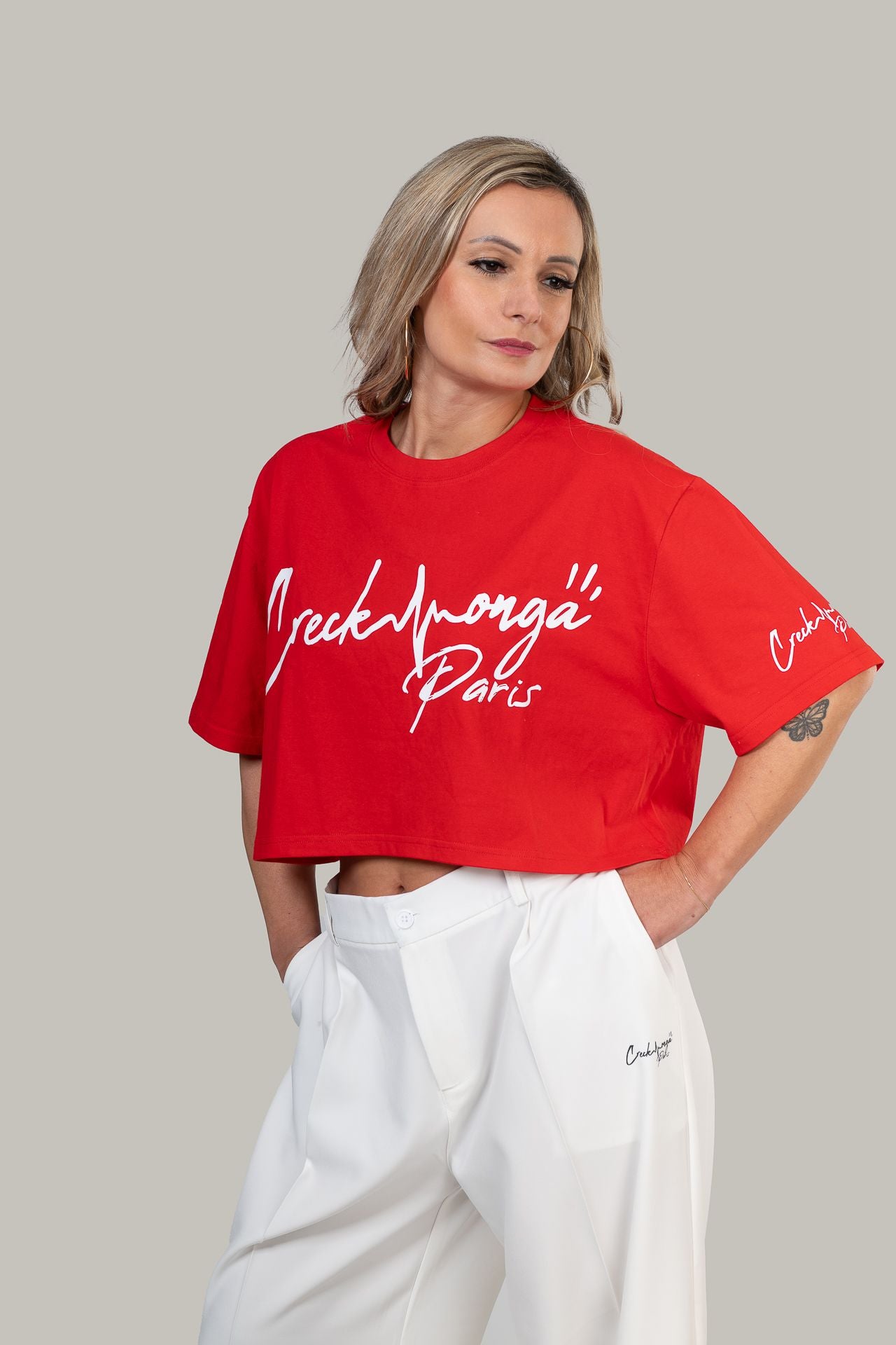 CROP TOP T-SHIRT EN COTON IMPRIMÉ CREKMONGA PARIS