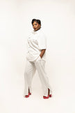 PANTALONI COUTURE IN POLIESTERE STAMPATO LOGO CREKMONGA PARIS