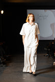 PANTALONI COUTURE IN POLIESTERE STAMPATO LOGO CREKMONGA PARIS