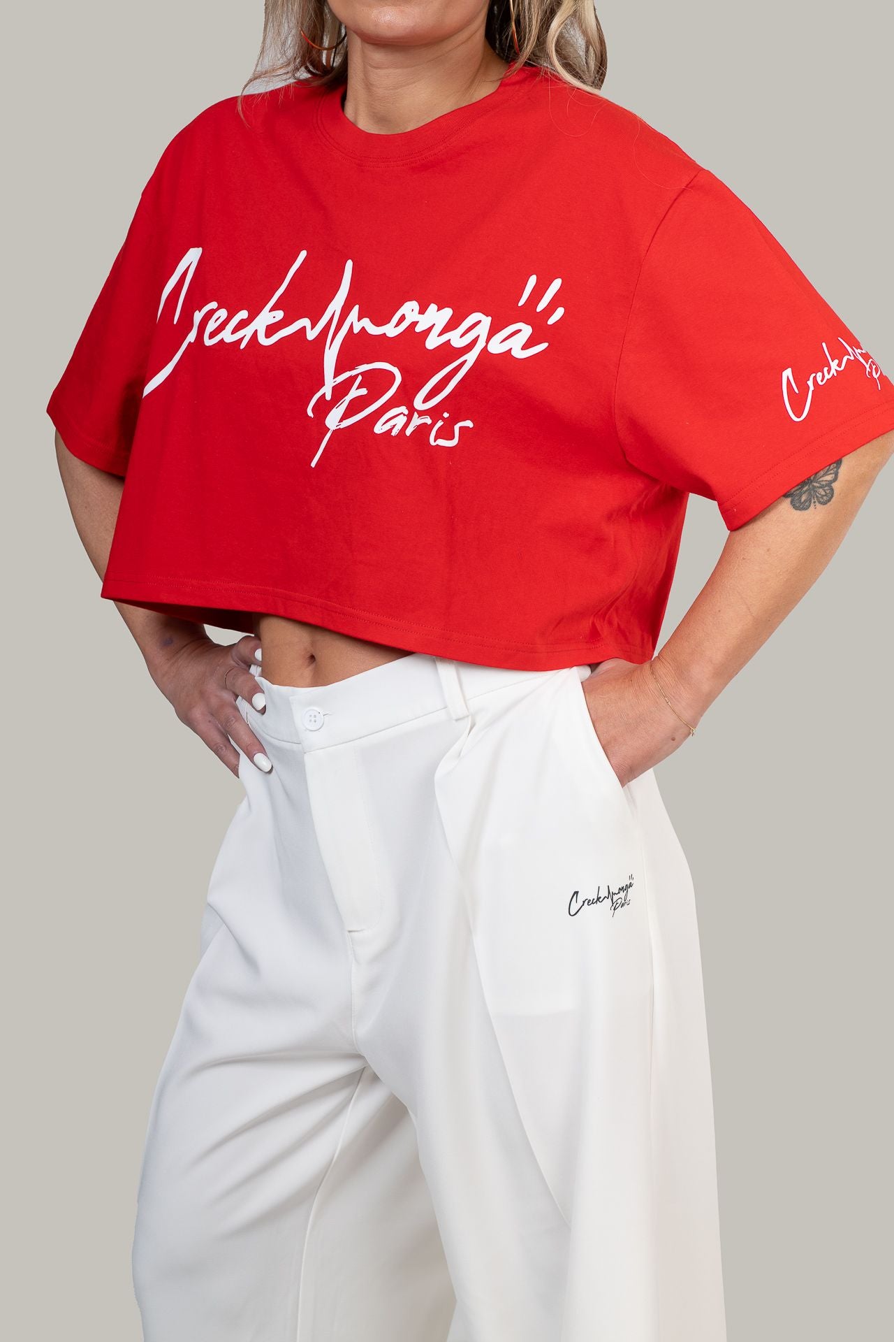 CROP TOP T-SHIRT IN COTONE STAMPATO CREKMONGA PARIS
