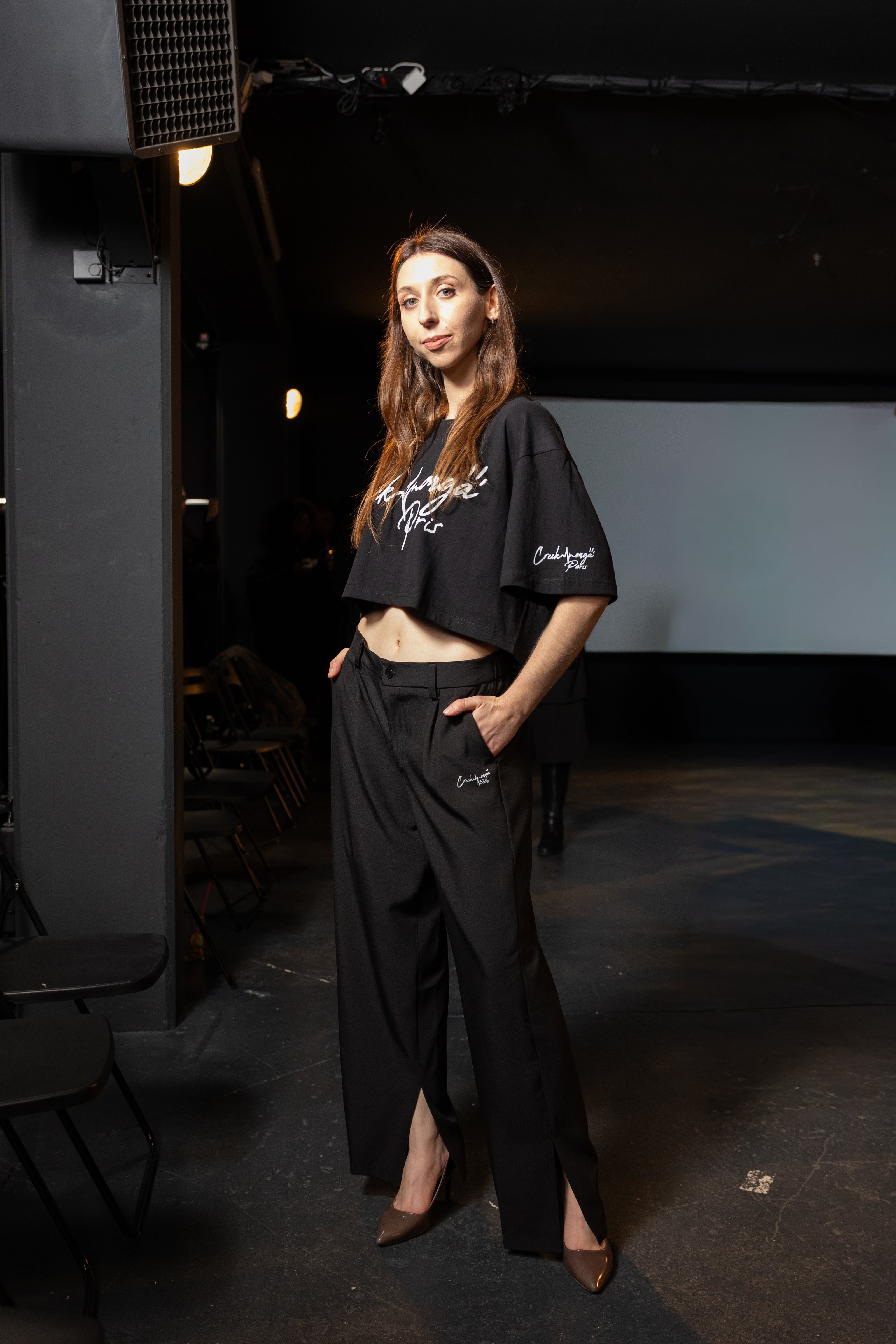 PANTALONI HAUTE COUTURE IN POLIESTERE STAMPATO LOGO CREKMONGA PARIS