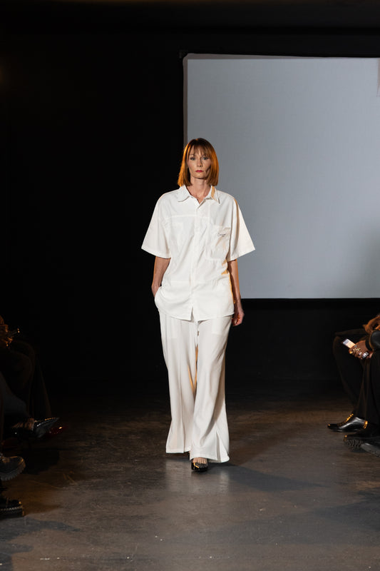 PANTALON HAUTE COUTURE EN POLYESTER IMPRIMÉ LOGO CREKMONGA PARIS