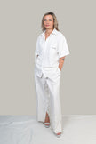 PANTALONI COUTURE IN POLIESTERE STAMPATO LOGO CREKMONGA PARIS